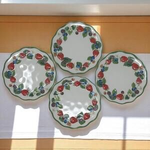 Set of 4 6.5" Melamine Dessert Plates Summer Berries Primrose Vintage NWT